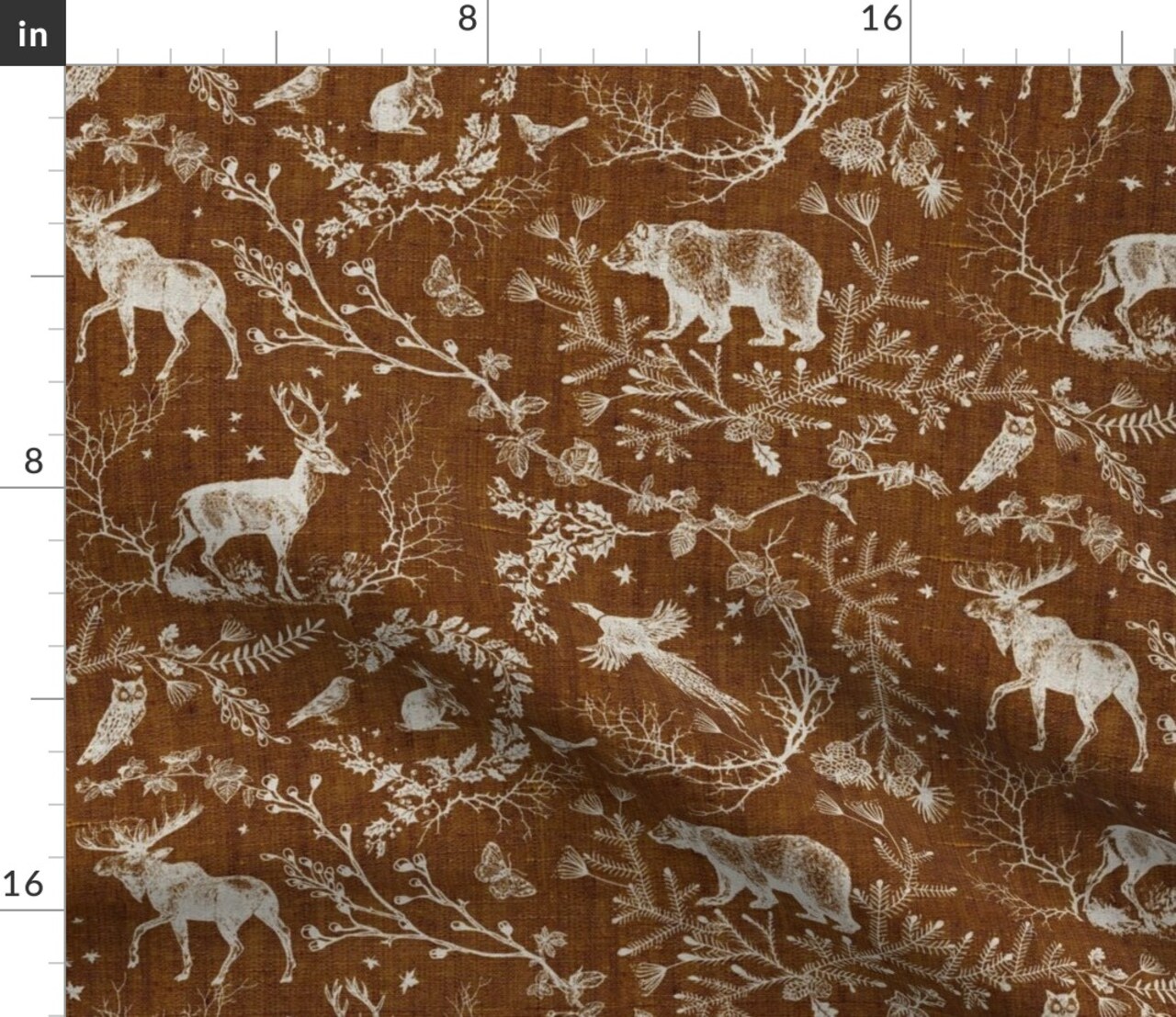 Forest Woodland Animals Nature Bear Deer Moose Owl Bear Pine Custom Printed Fabric by Spoonflower Various Fabrics by the Yard or Fat Quarter